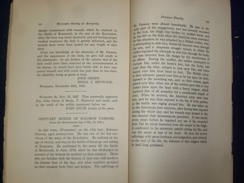 1904 WORCESTER SOCIETY OF ANTIQUITY PROCEEDINGS - NUMBER 1, VOLUME 20 - J 4606