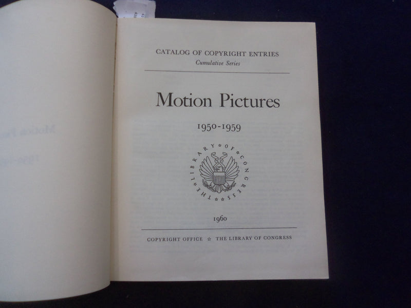 1960 MOTION PICTURES 195-1959 HARDCOVER BOOK -COPYRIGHT ENTRIES CATALOG- KD 8590