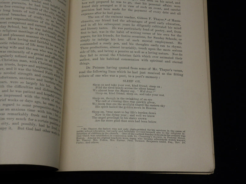 1878 GEORGE FANCIS THAYER FUNERAL SERVICE SERMON BY A. P. PUTNAM - J 6077