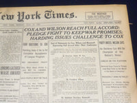 1920 JULY 19 NEW YORK TIMES - HARDING ISSUES CHALLANGE TO COX - NT 9344
