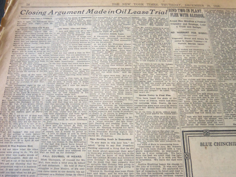 1926 DECEMBER 16 NEW YORK TIMES - JURY GETS OIL LEASE CASE - NT 6542