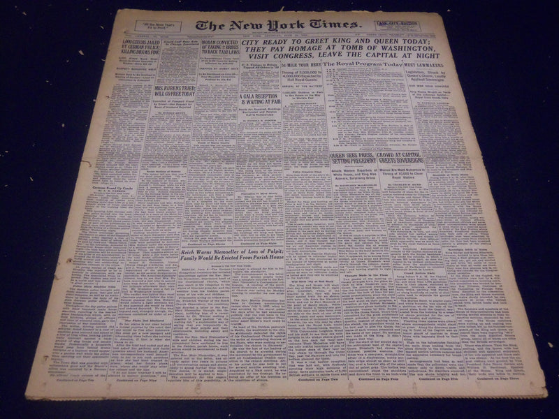 1939 JUNE 10 NEW YORK TIMES - CITY TO GREET KING & QUEEN - NT 3686