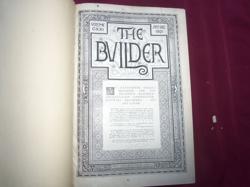 1921 JAN-DEC THE BUILDER U. K. MAGAZINE BOUND VOLUMES - 2 VOLS - FOLD OUTS- C 32