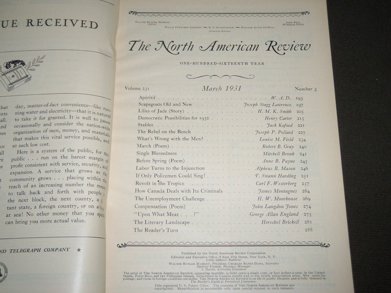 1931-1932 NORTH AMERICAN REVIEW MAGAZINE LOT OF 7 ISSUES - WR 711