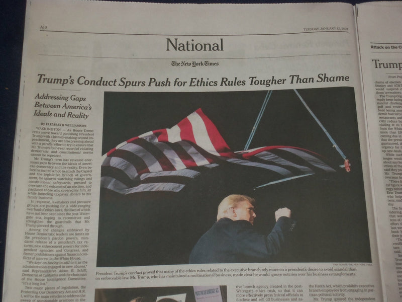 2021 JAN 12 NEW YORK TIMES- HOUSE SETS A VOTE TO IMPEACH TRUMP UNLESS PENCE ACTS
