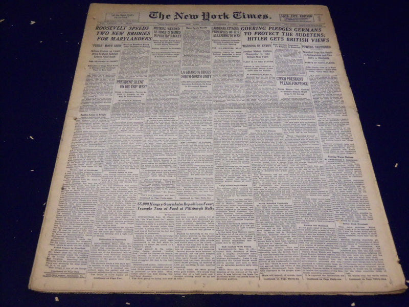 1938 SEPT 11 NEW YORK TIMES - GOERING PLEDGES TO PROTECT SUDETENS - NT 2470
