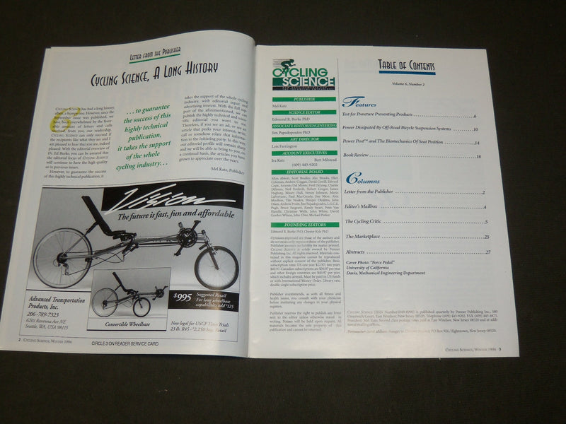 1990-1995 CYCLING SCIENCE MAGAZINE LOT OF 7 ISSUES - O 3252