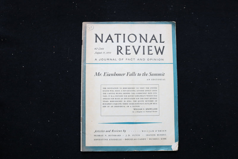 1959 AUGUST 15 NATIONAL REVIEW MAGAZINE - MR. EISENHOWER FALLS COVER - E 10628
