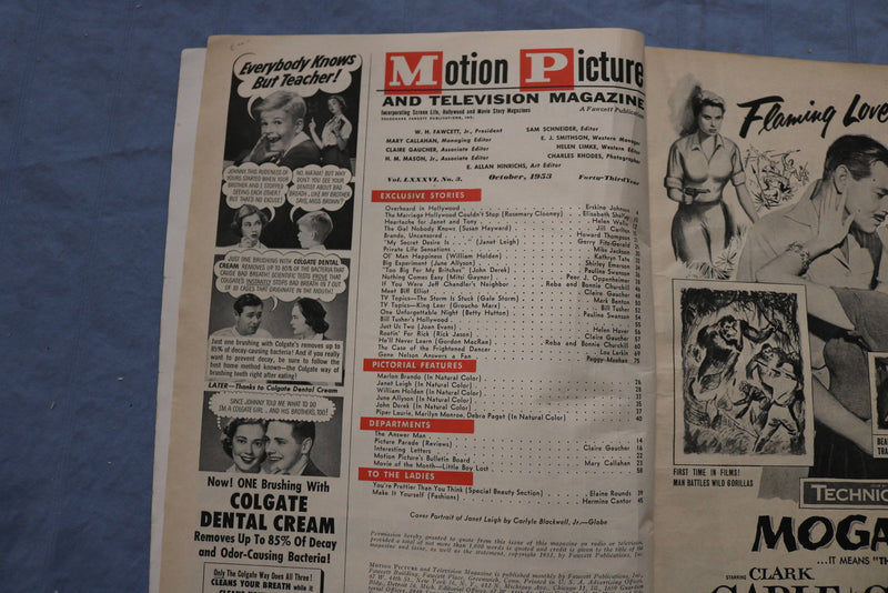 1953 OCTOBER MOTION PICTURE MAGAZINE - JANET LEIGH COVER - ST 1002Z