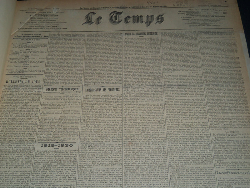 1930 JANUARY-MARCH LE TEMPS FRENCH NEWSPAPER BOUND VOLUME - VB 4