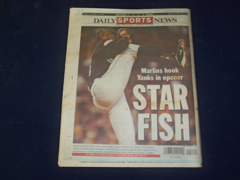2003 OCT 19 NY DAILY NEWS NEWSPAPER - MARLINS BEAT YANKEES IN GAME 1 - NP 4081