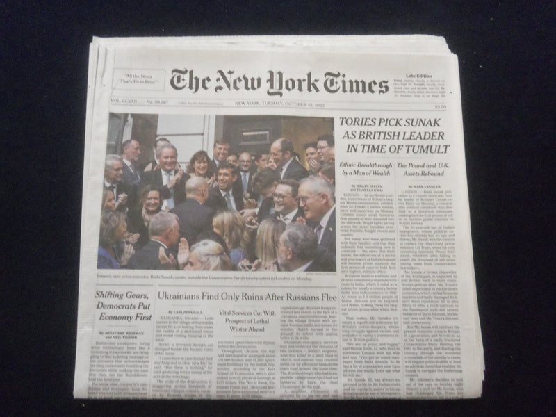 2022 OCT 25 NEW YORK TIMES-TORIES PICK SUNAK AS BRITISH LEADER IN TIME OF TUMULT