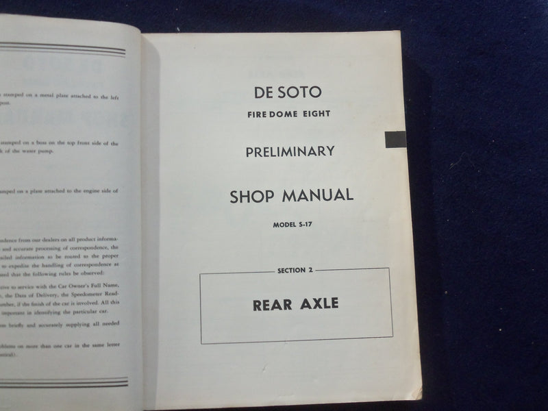 1951 DESOTO FIRE DOME EIGHT PRELIMINARY SHOP MANUAL SOFTCOVER BOOK - KD 8715