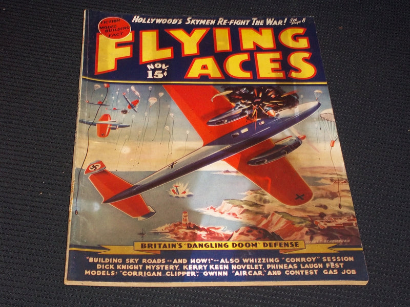 1938 NOVEMBER FLYING ACES MAGAZINE ILLUSTRATED FRONT COVER - E 193