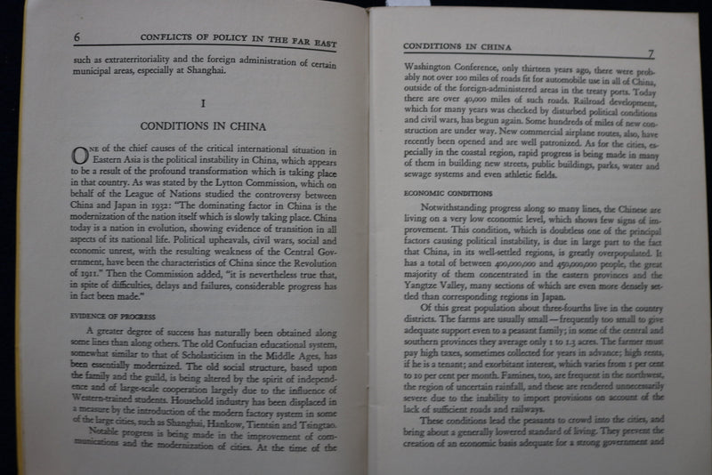 1934 CONFLICTS OF POLICY IN THE FAR EAST SOFTCOVER BOOK BY G. BLAKESLEE - K 1560