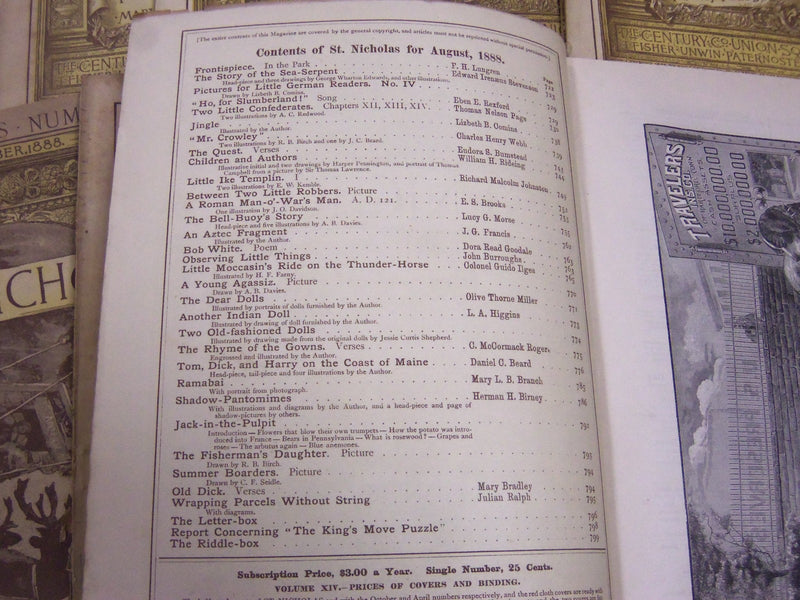 1888 ST. NICHOLAS MONTHLY MAGAZINE LOT OF 11 ISSUES - NICE ILLUS & ADS - WR 1074