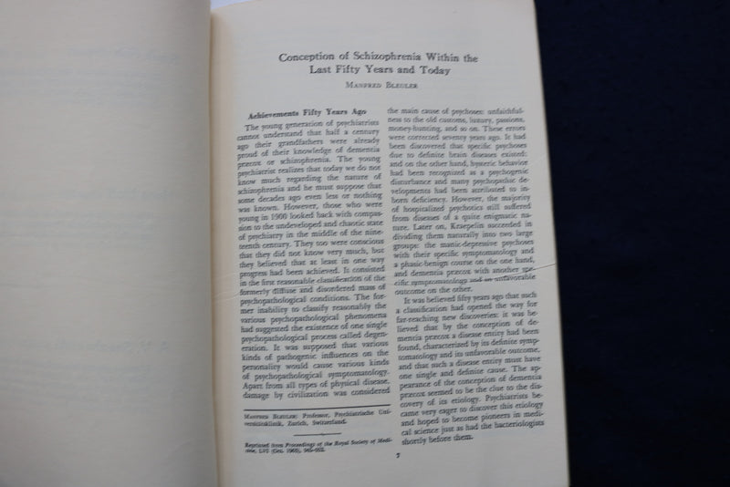 1966 CONCEPTION OF SCHIZOPHRENIA WITHIN THE LAST FIFTY YEARS AND TODAY - K 912
