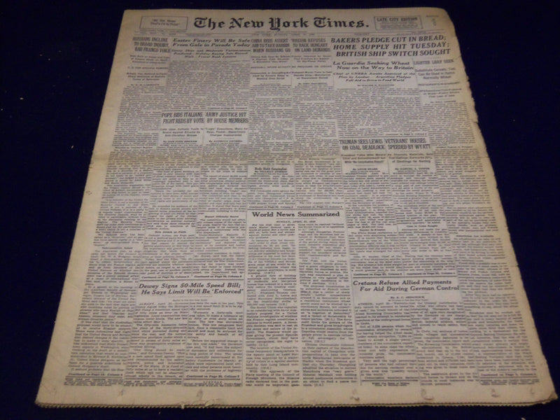 1946 APRIL 21 NEW YORK TIMES - BAKERS PLEDGE CUT IN BREAD - NT 2972