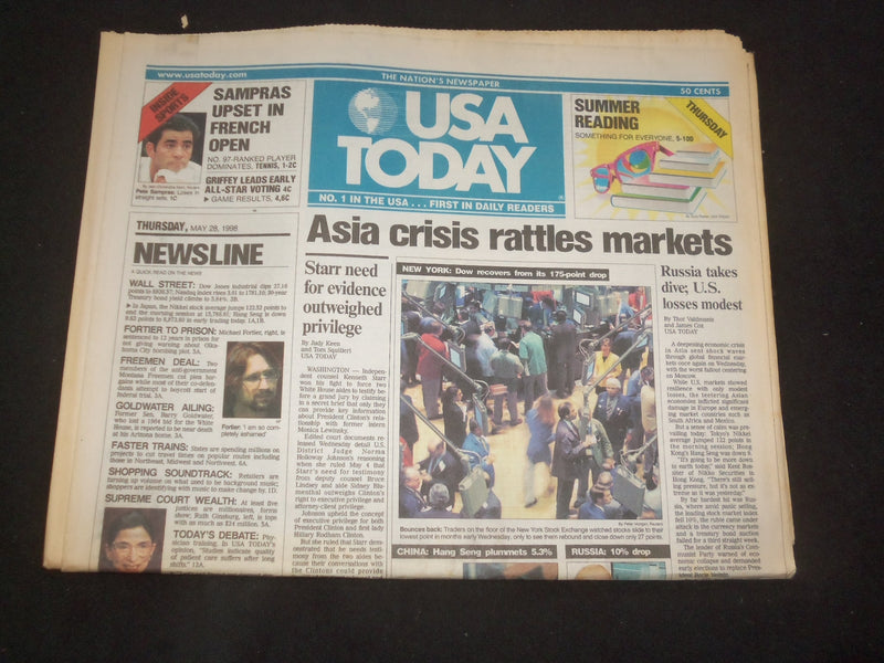 1998 MAY 28 USA TODAY NEWSPAPER - ASIA CRISIS RATTLES MARKETS - NP 7925