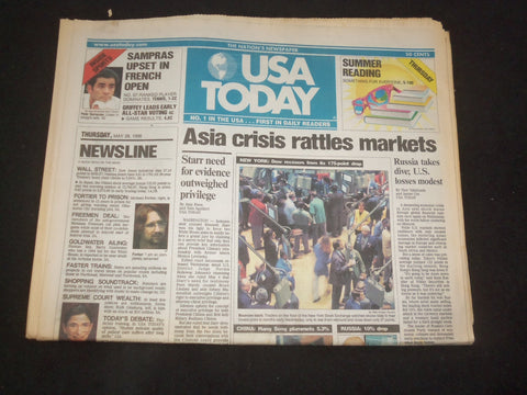 1998 MAY 28 USA TODAY NEWSPAPER - ASIA CRISIS RATTLES MARKETS - NP 7925