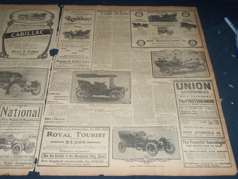 1905 MARCH 12 THE BOSTON HERALD SECTION- AUTOMOBILE & POWER BOAT SHOWS - BH 148