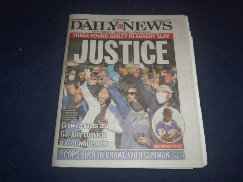 2021 NOVEMBER 25 NEW YORK DAILY NEWS NEWSPAPER - AHMAUD ARBERY, 3 FOUND GUILTY