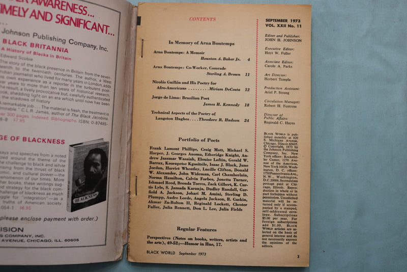 1973 SEPTEMBER BLACK WORLD MAGAZINE - ANNUAL POETRY ISSUE - K 3357