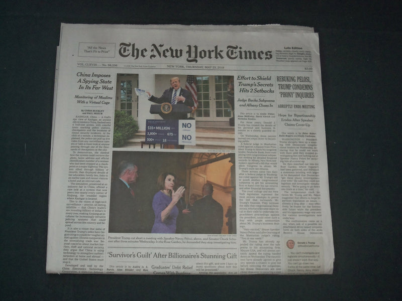 2019 MAY 23 NEW YORK TIMES - REBUKING PELOSI, TRUMP CONDEMNS 'PHONY' INQUIRIES