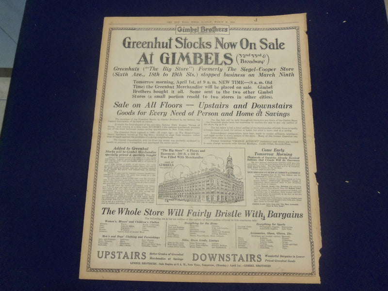 1918 MARCH 31 NEW YORK TIMES - GERMANS GAIN ON AMIENS, LOSSES AT ARRAS - NT 8154