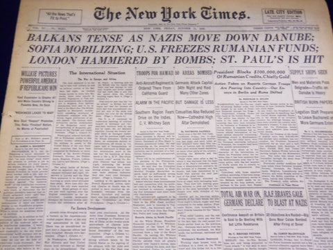 1940 OCT 11 NEW YORK TIMES - BALKANS TENSE AS NAZIS MOVE DOWN DANUBE - NT 2507