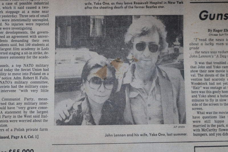 1980 DECEMBER 9 THE EVENING SUN - JOHN LENNON MURDERED - BALTIMORE, MD - NP 9214