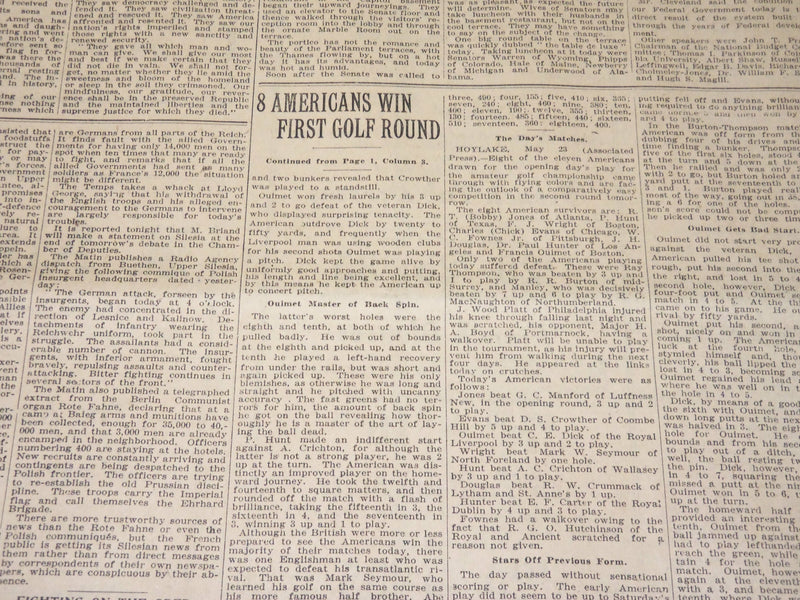 1921 MAY 24 NEW YORK TIMES - 8 AMERICANS WIN FIRST GOLF ROUND - NT 8598