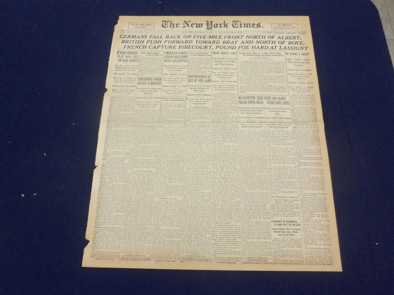 1918 AUGUST 15 NEW YORK TIMES - GERMANS FALL BACK NORTH OF ALBERT - NT 9194