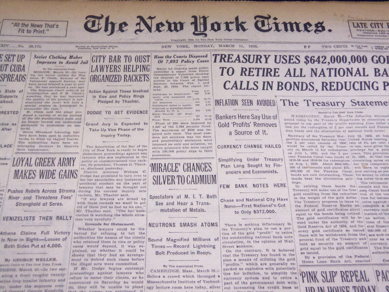 1935 MARCH 11 NEW YORK TIMES - MIRACLE CHANGES SILVER TO CADMIUM - NT 2019