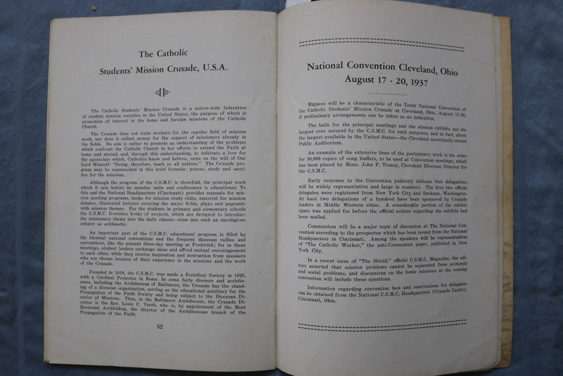 1937 CATHOLIC STUDENTS MISSION CONVENTION PROGRAM - AUTOGRAPHS - K 3119