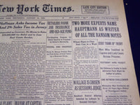 1935 JAN 16 NEW YORK TIMES - EXPERTS NAME HAUPTMANN AS WRITER OF NOTES - NT 2013