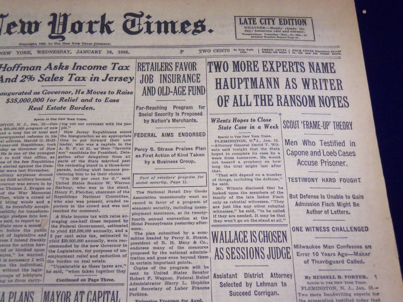 1935 JAN 16 NEW YORK TIMES - EXPERTS NAME HAUPTMANN AS WRITER OF NOTES - NT 2013