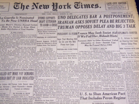 1946 MARCH 22 NEW YORK TIMES - TRUMAN OPPOSES DELAY AND BIG 3 TALK - NT 2255