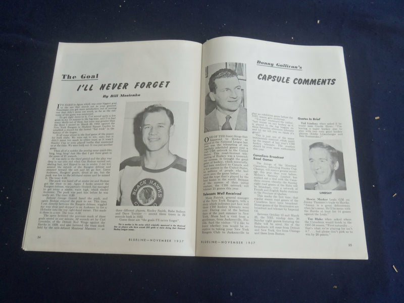 1957 NOVEMBER HOCKEY BLUELINE MAGAZINE - EDDIE LIZENBERGER COVER - ST 267J
