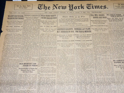 1915 JANUARY 10 NEW YORK TIMES - WILSON'S HAT IN RING - NT 7820