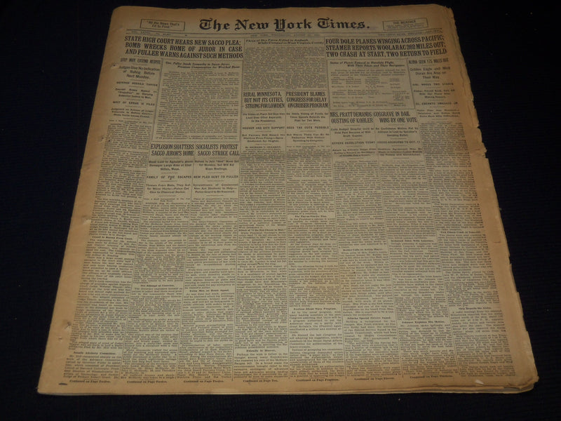 1927 AUGUST 17 NEW YORK TIMES -NEW SACCO PLEA - JUNIORS HOME EXPLOSION - NT 9565