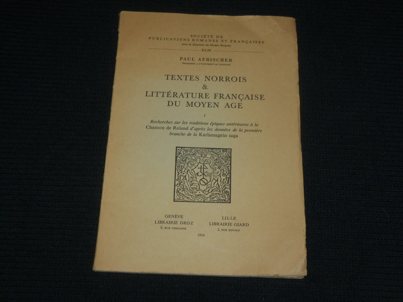1954 TEXTES NORROIS & LITTERATURE SOFTCOVER BOOK - MOYEN AGE - J 6989