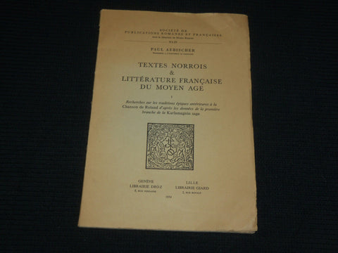 1954 TEXTES NORROIS & LITTERATURE SOFTCOVER BOOK - MOYEN AGE - J 6989