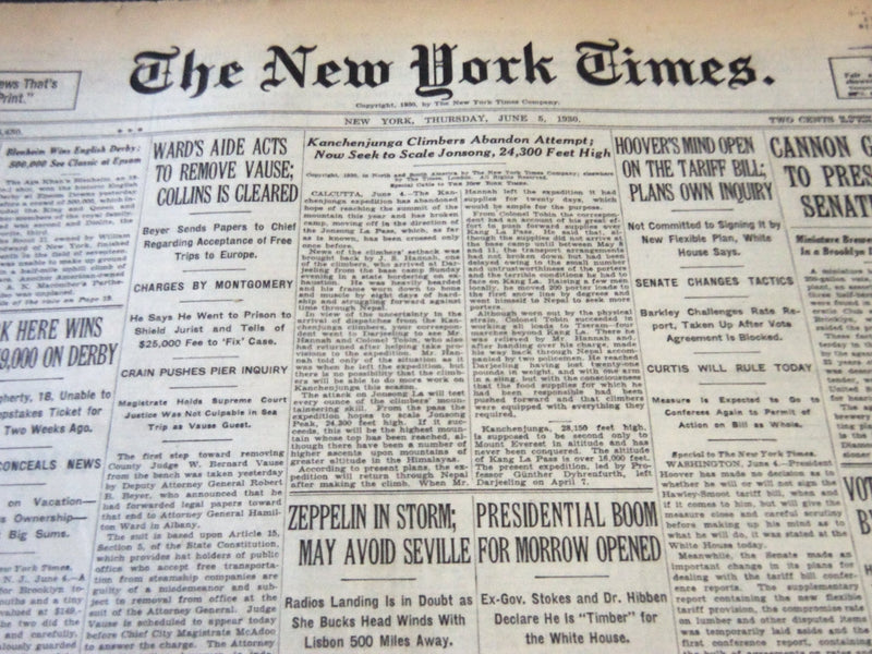1930 JUNE 5 NEW YORK TIMES - KANCHENJUNGA CLIMBERS ABANDON ATTEMPT - NT 5744
