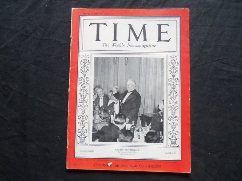 1934 MARCH 12 TIME MAGAZINE - GASTON DOUMERGUE - T 413