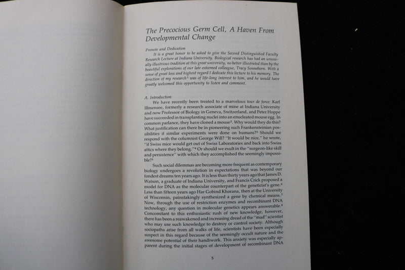 1981 THE PRECOCIOUS GERM CELL LECTURE SOFTCOVER BOOK BY ANTHONY MAHOWALD- K 3541