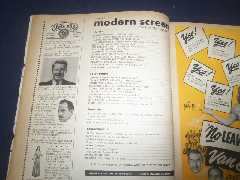 1946 NOVEMBER MODERN SCREEN MAGAZINE - CORNEL WILDE COVER - F 250X