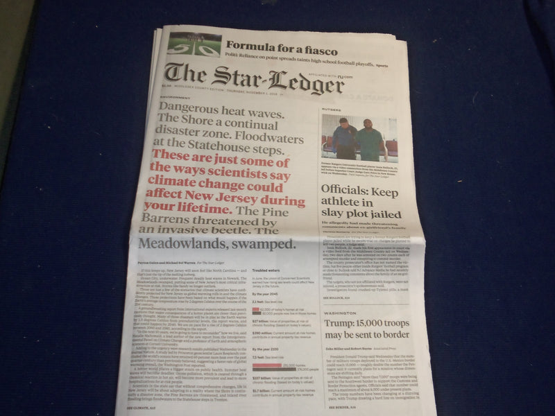 2018 NOVEMBER 1 STAR LEDGER NEWSPAPER - CLIMATE CHANGE COULD AFFECT NJ