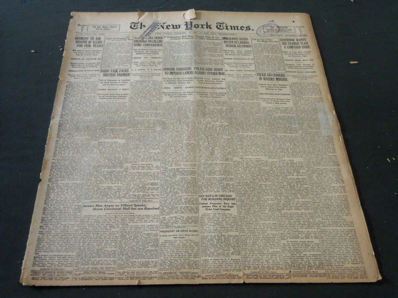 1921 FEBRUARY 13 NEW YORK TIMES - SENATOR THREATENS TO IMPEACH LANDIS - NT 5468
