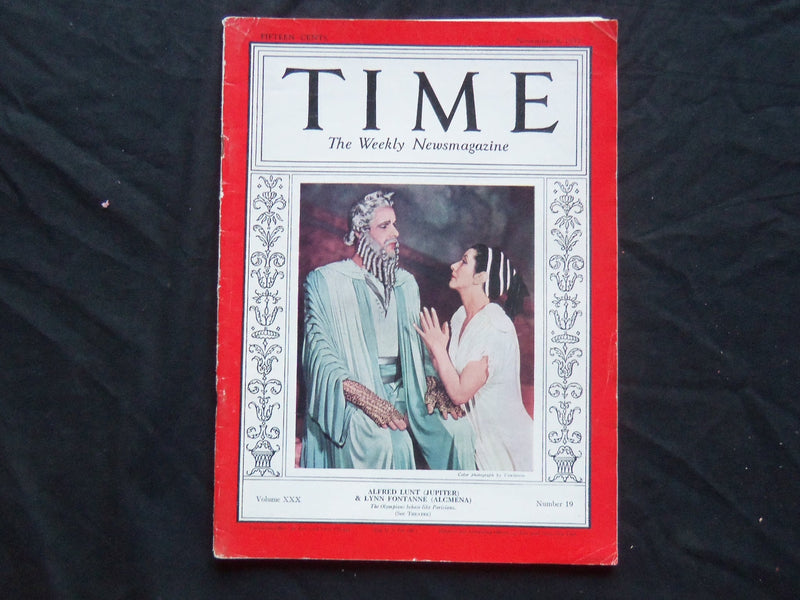 1937 NOVEMBER 8 TIME MAGAZINE - ALFRED LUNT & LYNN FONTANNE - T 586